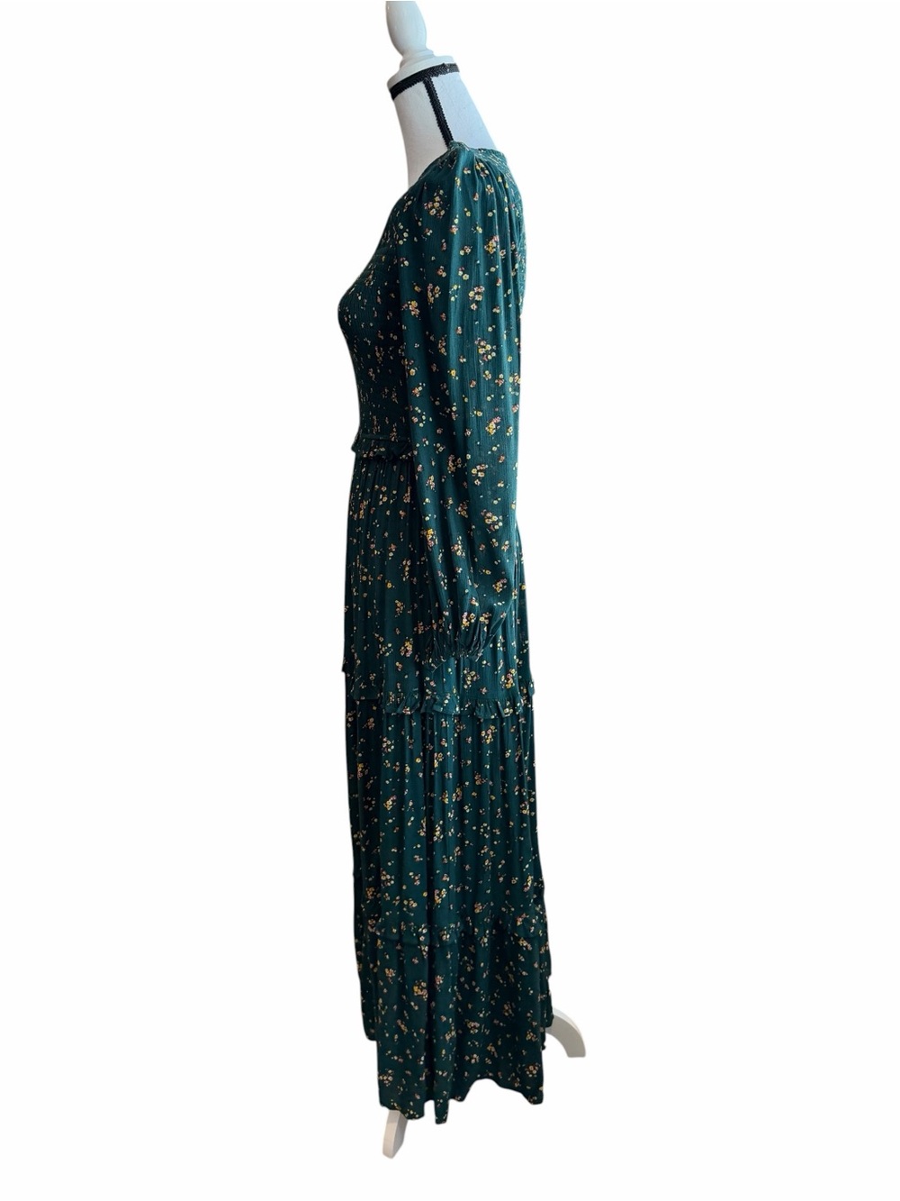 Easel Long Sleeve Tiered Maxi Dress Green with Floral Accents Size Small - Picture 3 of 17